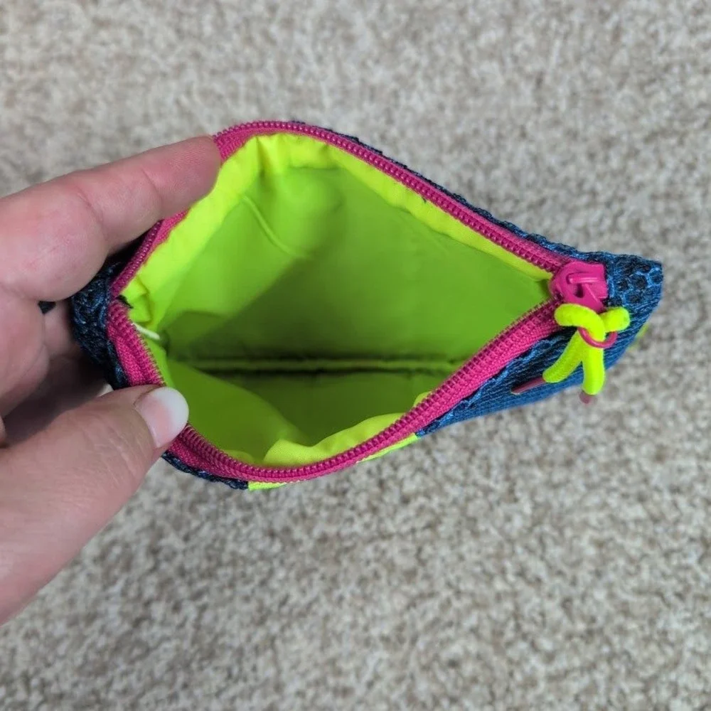 Ipsy Blue Mesh Makeup Bag Cosmetic Pouch‎ Neon Green Pink Stripe Zipper